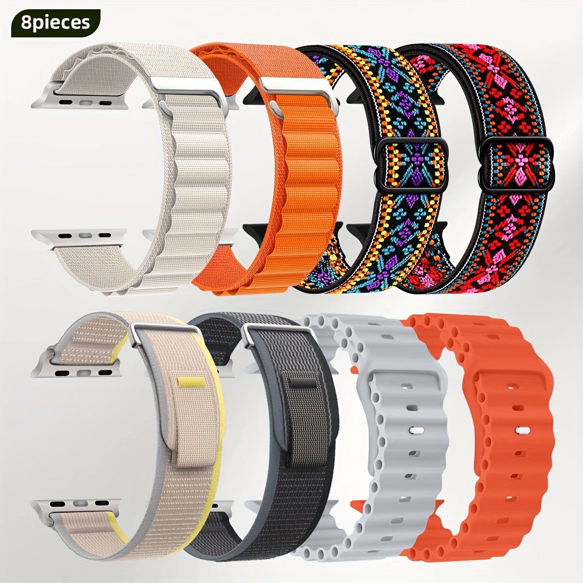 8-Pack Breathable Trail Loop+Alpine Loop+Ocean Strap+Elastic Strap for Apple Watch Ultra 49mm/46mm/45mm/44mm, Suitable for Men & Women, Ultra 2/Ultra for iwatch Series 10 9 8 7 6 SE 5 4 3 2 1, Smartwatch Bands DMBAS