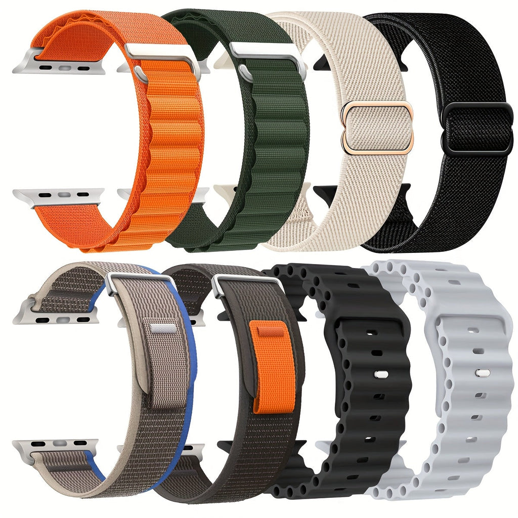 8-Pack Breathable Trail Loop+Alpine Loop+Ocean Strap+Elastic Strap for Apple Watch Ultra 49mm/46mm/45mm/44mm, Suitable for Men & Women, Ultra 2/Ultra for iwatch Series 10 9 8 7 6 SE 5 4 3 2 1, Smartwatch Bands DMBAS
