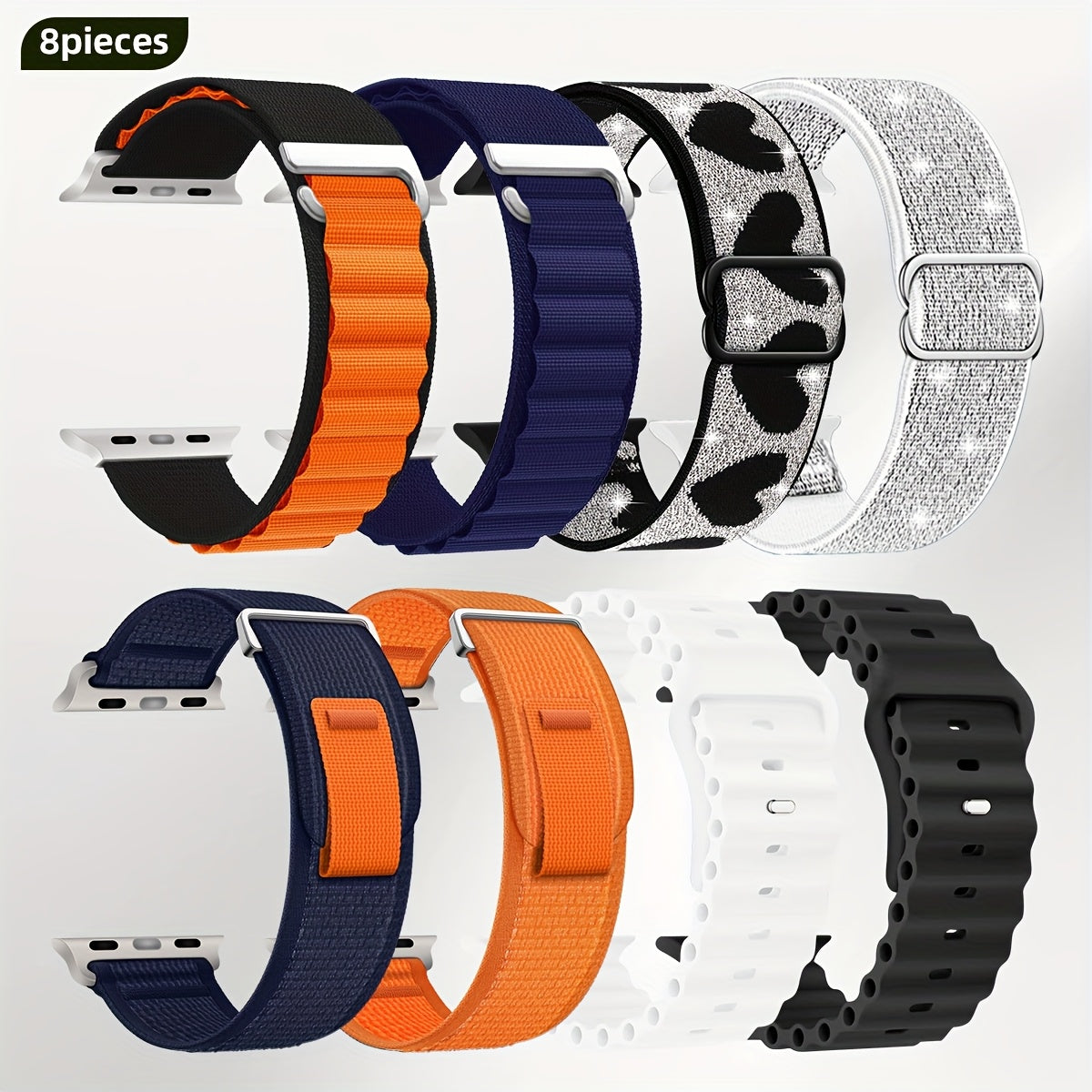 8-Pack Breathable Trail Loop+Alpine Loop+Ocean Strap+Elastic Strap for Apple Watch Ultra 49mm/46mm/45mm/44mm, Suitable for Men & Women, Ultra 2/Ultra for iwatch Series 10 9 8 7 6 SE 5 4 3 2 1, Smartwatch Bands DMBAS