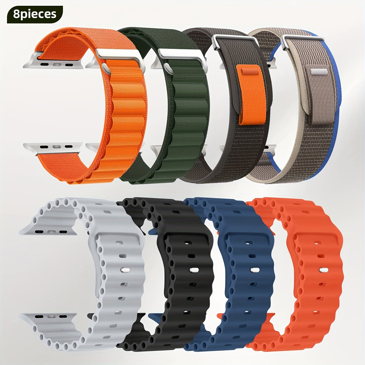 8-Pack Breathable Trail Loop+Alpine Loop+Ocean Strap+Elastic Strap for Apple Watch Ultra 49mm/46mm/45mm/44mm, Suitable for Men & Women, Ultra 2/Ultra for iwatch Series 10 9 8 7 6 SE 5 4 3 2 1, Smartwatch Bands DMBAS