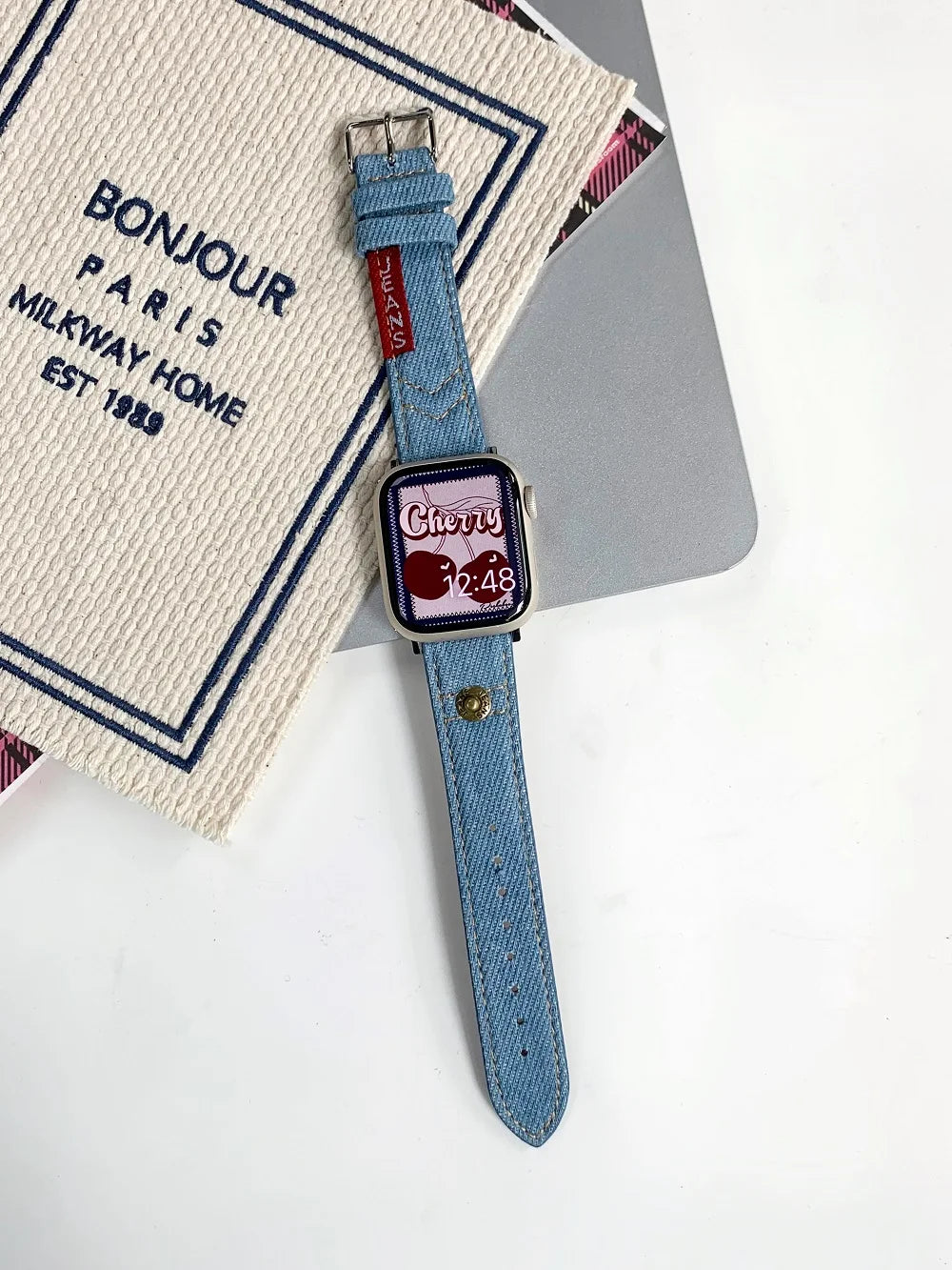 Luxury Leather Band For iWatch Ultra 10 9 8 7 6 5 4 SE Y2k Denim Bracelet Strap For Apple Watch 38mm 41mm 40 42mm 45mm 46mm 49mm