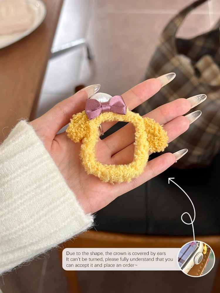 Korea Cute Plush Band+Case For Apple Watch 46mm 45mm 44 40mm 42mm 41mm Elastic Loop Bracelet Strap For iWatch 10 9 8 7 SE 6 5 4