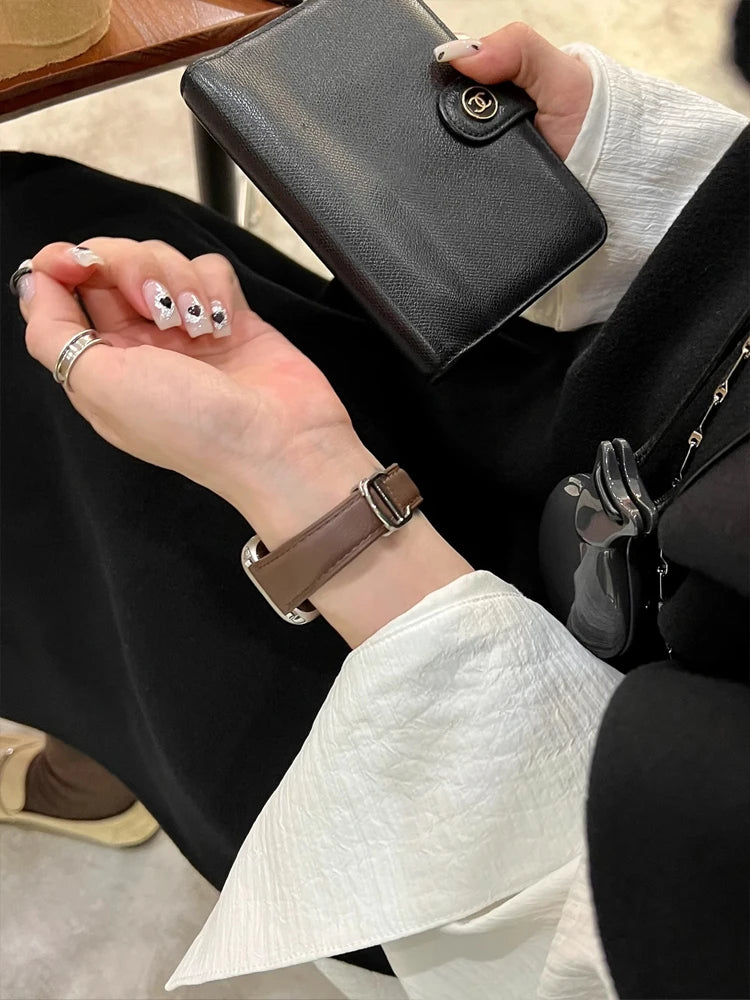 Luxury Real Leather Band For Apple Watch Ultra 10 9 8 7 6 5 4 Women Bracelet Strap For iWatch 38mm 40mm 41mm 42mm 45mm 46mm 49mm