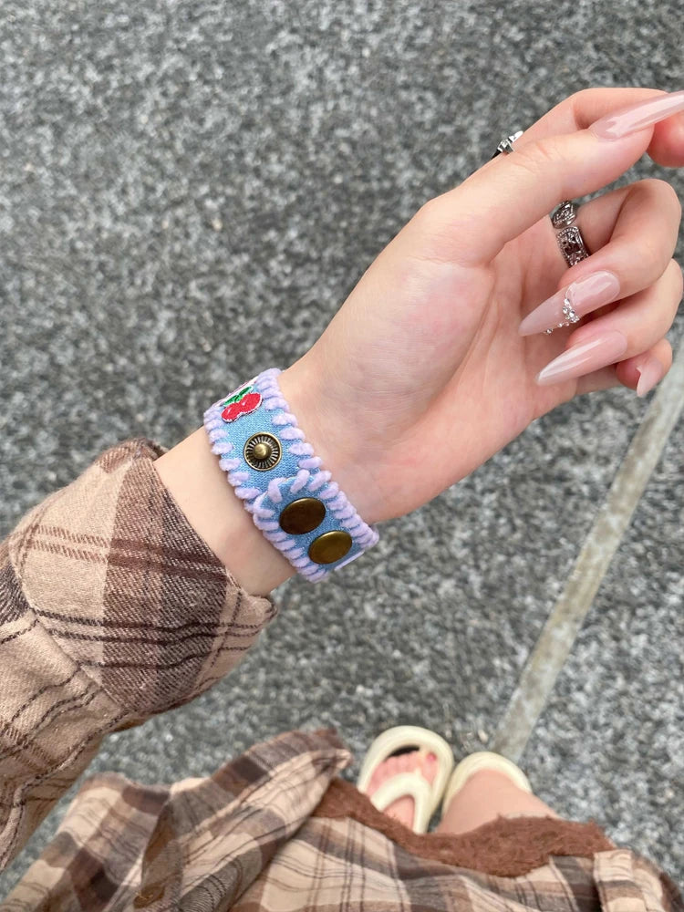 Cute Bear Leather Band For iWatch Ultra 10 9 8 7 6 5 SE 4 Denim Girl Bracelet Strap For Apple Watch 38mm 41mm 42 45mm 46mm 49mm