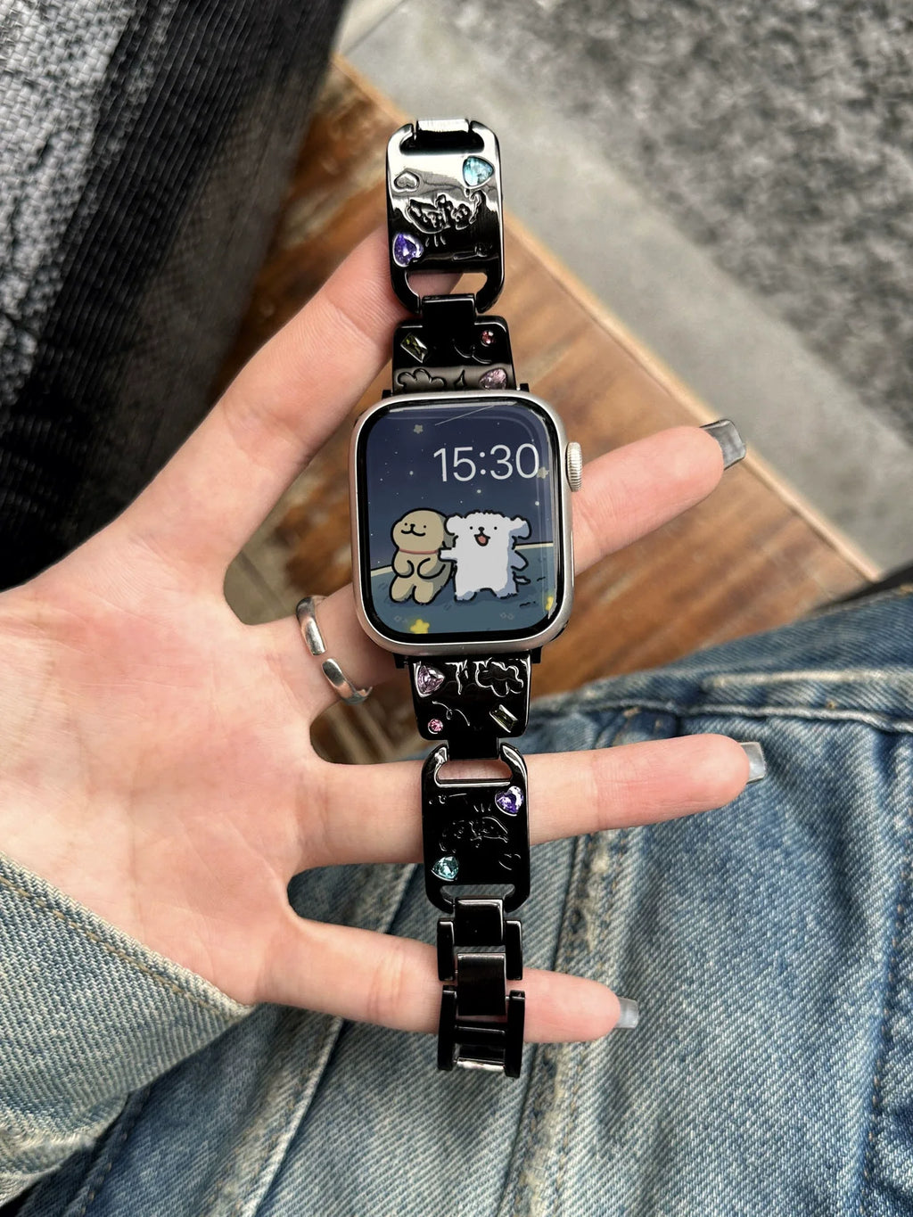 Cute Cat Glossy Metal Band For iWatch Ultra 10 9 8 7 42 45mm 46mm 49mm Diamond Bracelet Strap For Apple Watch 38mm 41mm 6 5 SE 4