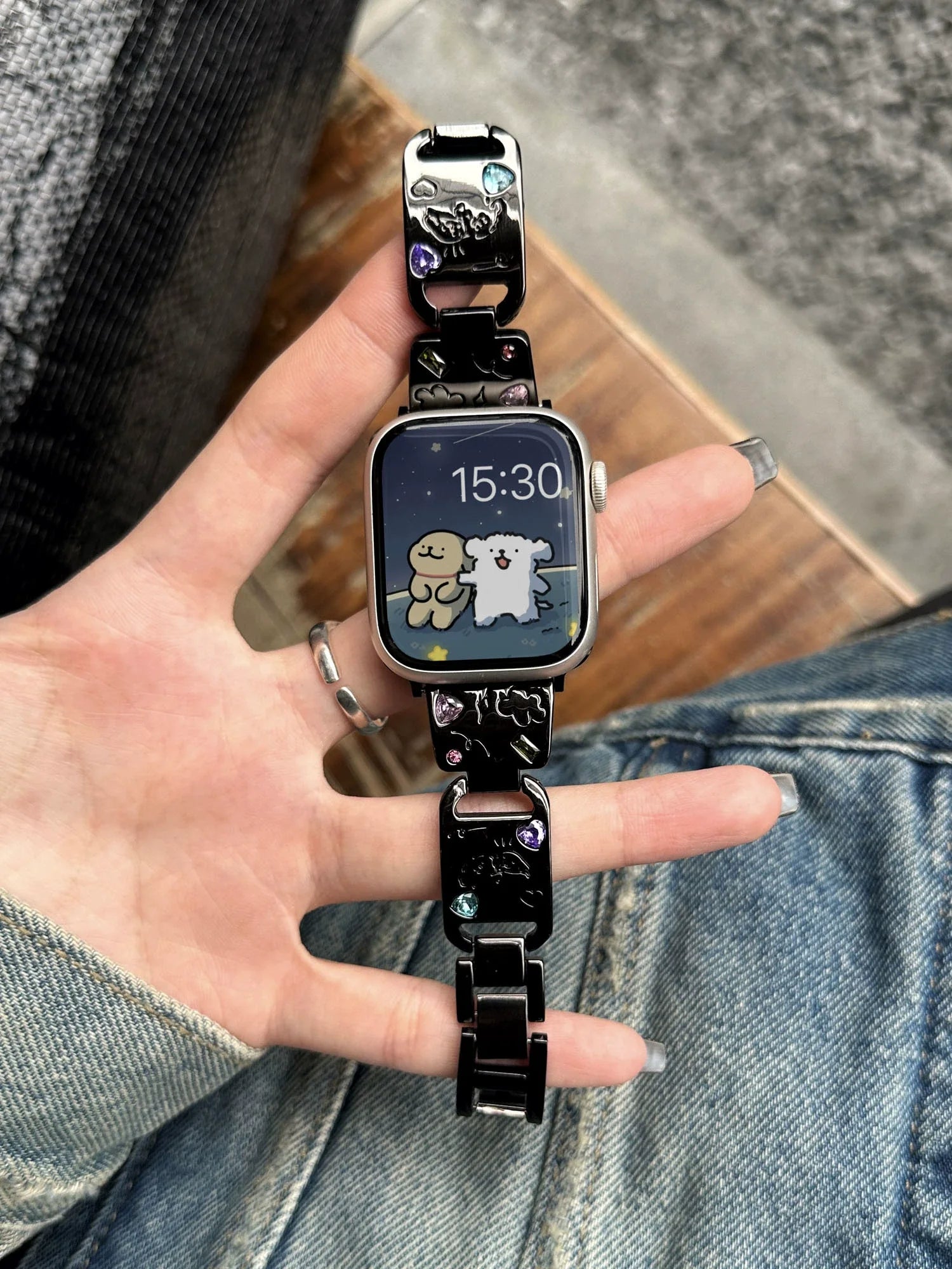 Cute Cat Glossy Metal Band For iWatch Ultra 10 9 8 7 42 45mm 46mm 49mm Diamond Bracelet Strap For Apple Watch 38mm 41mm 6 5 SE 4