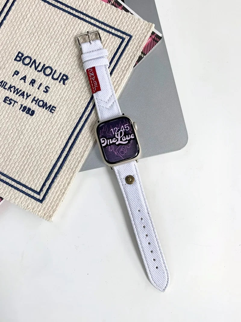 Luxury Leather Band For iWatch Ultra 10 9 8 7 6 5 4 SE Y2k Denim Bracelet Strap For Apple Watch 38mm 41mm 40 42mm 45mm 46mm 49mm