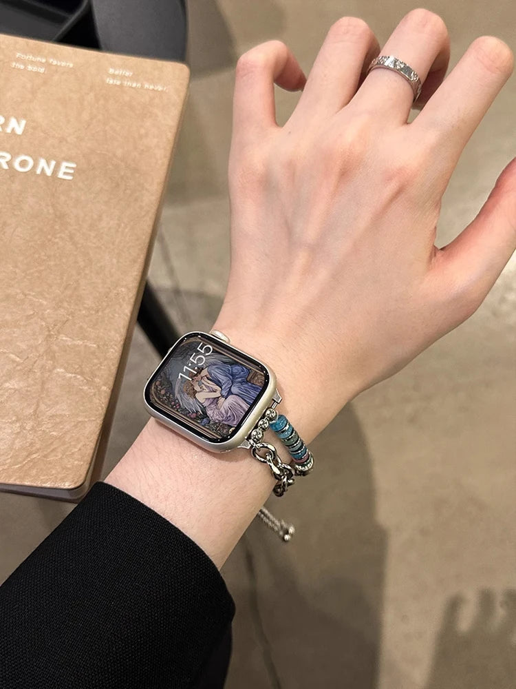 Bohemia Elasticity Metal Band For iWatch Ultra 11 10 9 8 Se 42mm 44 46mm 49mm Woman Bracelet Strap For Apple Watch 7 6 5 40mm 41