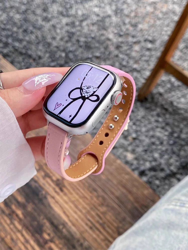 Cute Dog Leather Band For iWatch Ultra 10 9 8 7 6 5 4 Slim Woman Bracelet Strap For Apple Watch 38mm 40mm 41mm 42mm 45 46mm 49mm