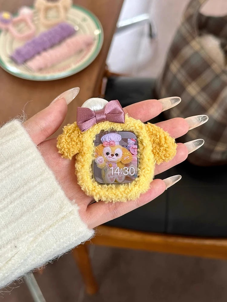 Korea Cute Plush Band+Case For Apple Watch 46mm 45mm 44 40mm 42mm 41mm Elastic Loop Bracelet Strap For iWatch 10 9 8 7 SE 6 5 4