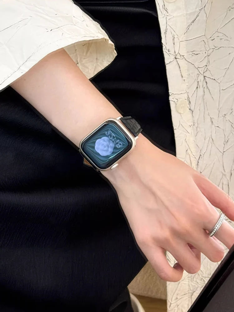 Real Leather Band For Apple Watch 38mm 41mm 40mm 42mm 45mm 46mm 49mm Luxury Slim Woman Strap For iWatch Ultra 10 9 8 7 SE 6 5 4