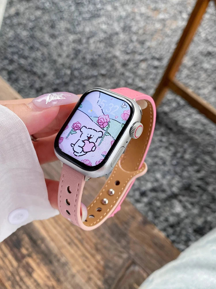 Cute Dog Leather Band For iWatch Ultra 10 9 8 7 6 5 4 Slim Woman Bracelet Strap For Apple Watch 38mm 40mm 41mm 42mm 45 46mm 49mm