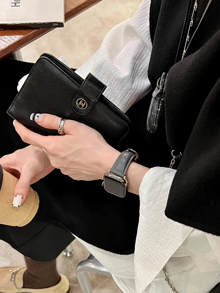 Luxury Real Leather Band For Apple Watch Ultra 10 9 8 7 6 5 4 Women Bracelet Strap For iWatch 38mm 40mm 41mm 42mm 45mm 46mm 49mm