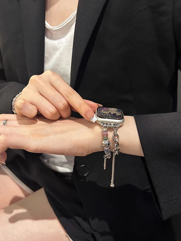 Bohemia Elasticity Metal Band For iWatch Ultra 11 10 9 8 Se 42mm 44 46mm 49mm Woman Bracelet Strap For Apple Watch 7 6 5 40mm 41