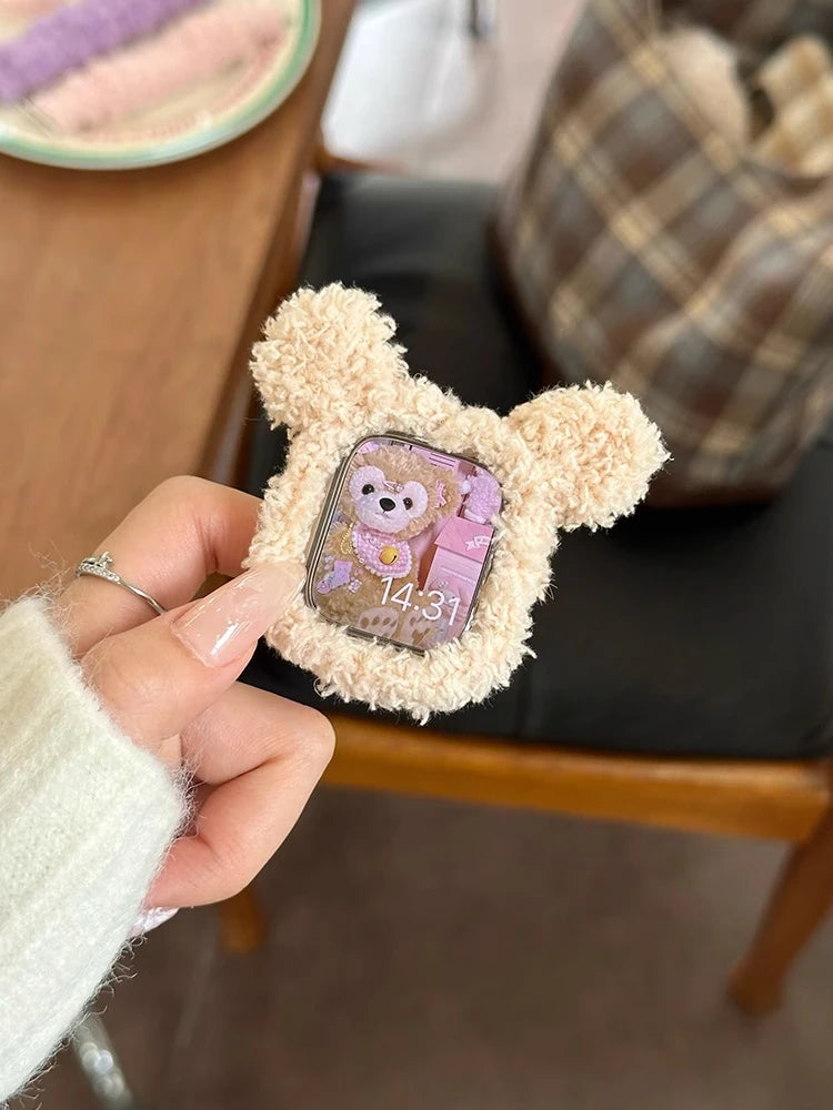 Korea Cute Plush Band+Case For Apple Watch 46mm 45mm 44 40mm 42mm 41mm Elastic Loop Bracelet Strap For iWatch 10 9 8 7 SE 6 5 4