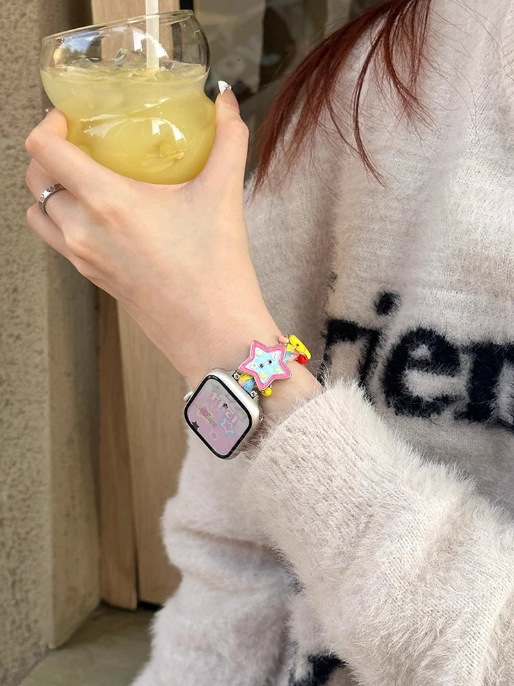 Y2K Star Button Strap For Apple Watch Ultra 11 10 9 8 7 6 Se 5 Metal Bracelet Band For iWatch 49mm 46mm 41mm 45mm 42mm 44mm 40mm