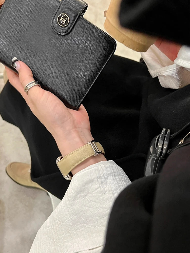 Luxury Real Leather Band For Apple Watch Ultra 10 9 8 7 6 5 4 Women Bracelet Strap For iWatch 38mm 40mm 41mm 42mm 45mm 46mm 49mm