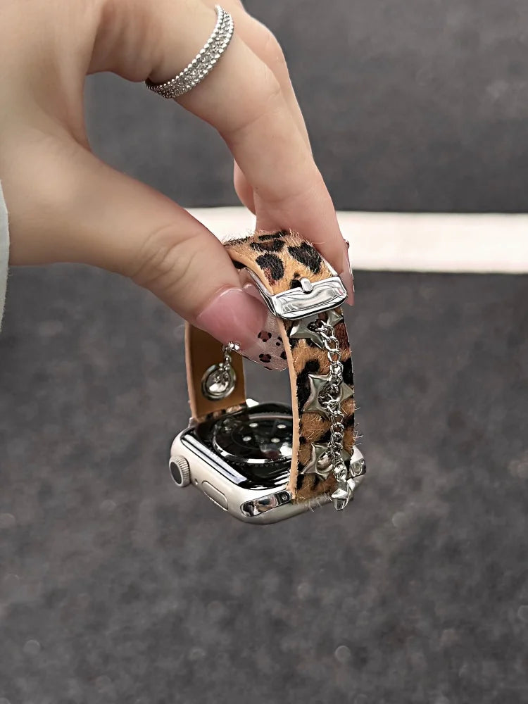 Y2K Leather Band For iWatch Ultra 11 10 9 8 7 6 5 Se Love Metal Bracelet Strap For Apple Watch 40mm 41 42mm 44mm 45mm 46mm 49mm