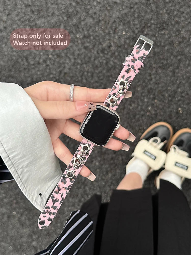 Y2K Leather Band For iWatch Ultra 11 10 9 8 7 6 5 Se Love Metal Bracelet Strap For Apple Watch 40mm 41 42mm 44mm 45mm 46mm 49mm