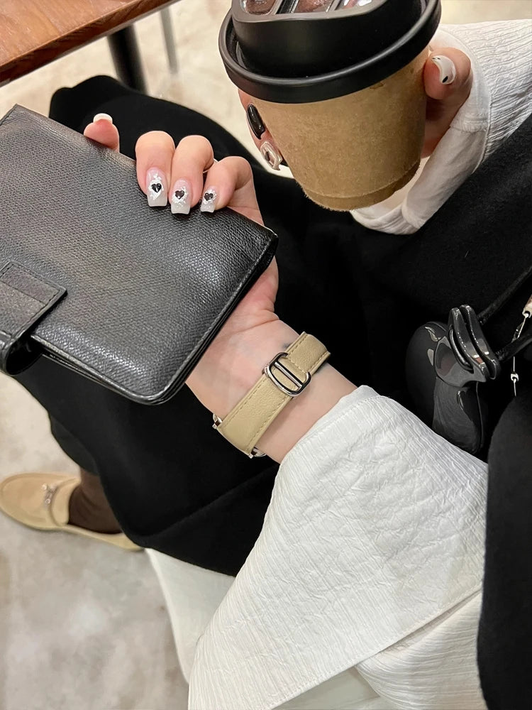 Luxury Real Leather Band For Apple Watch Ultra 10 9 8 7 6 5 4 Women Bracelet Strap For iWatch 38mm 40mm 41mm 42mm 45mm 46mm 49mm