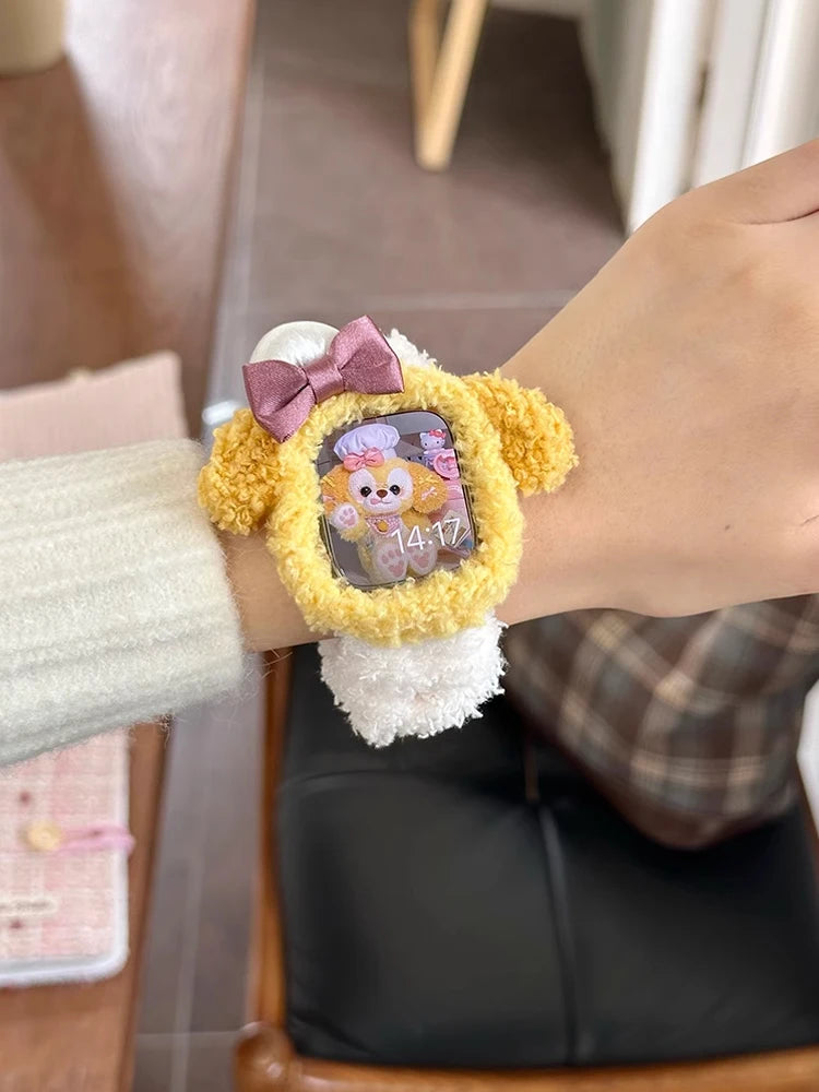 Korea Cute Plush Band+Case For Apple Watch 46mm 45mm 44 40mm 42mm 41mm Elastic Loop Bracelet Strap For iWatch 10 9 8 7 SE 6 5 4