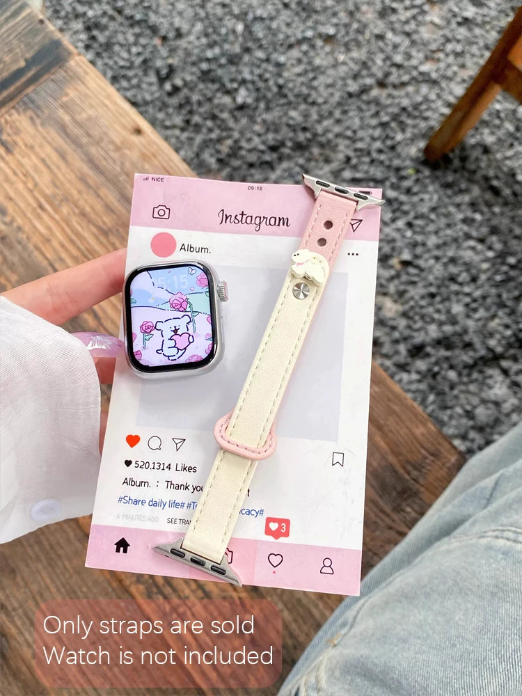 Cute Dog Leather Band For iWatch Ultra 10 9 8 7 6 5 4 Slim Woman Bracelet Strap For Apple Watch 38mm 40mm 41mm 42mm 45 46mm 49mm