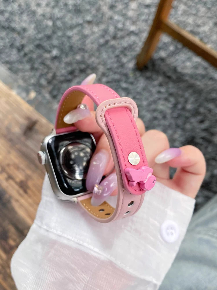 Cute Dog Leather Band For iWatch Ultra 10 9 8 7 6 5 4 Slim Woman Bracelet Strap For Apple Watch 38mm 40mm 41mm 42mm 45 46mm 49mm