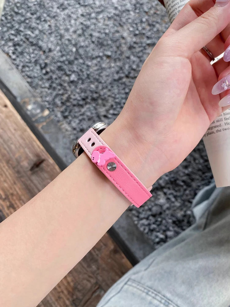 Cute Dog Leather Band For iWatch Ultra 10 9 8 7 6 5 4 Slim Woman Bracelet Strap For Apple Watch 38mm 40mm 41mm 42mm 45 46mm 49mm