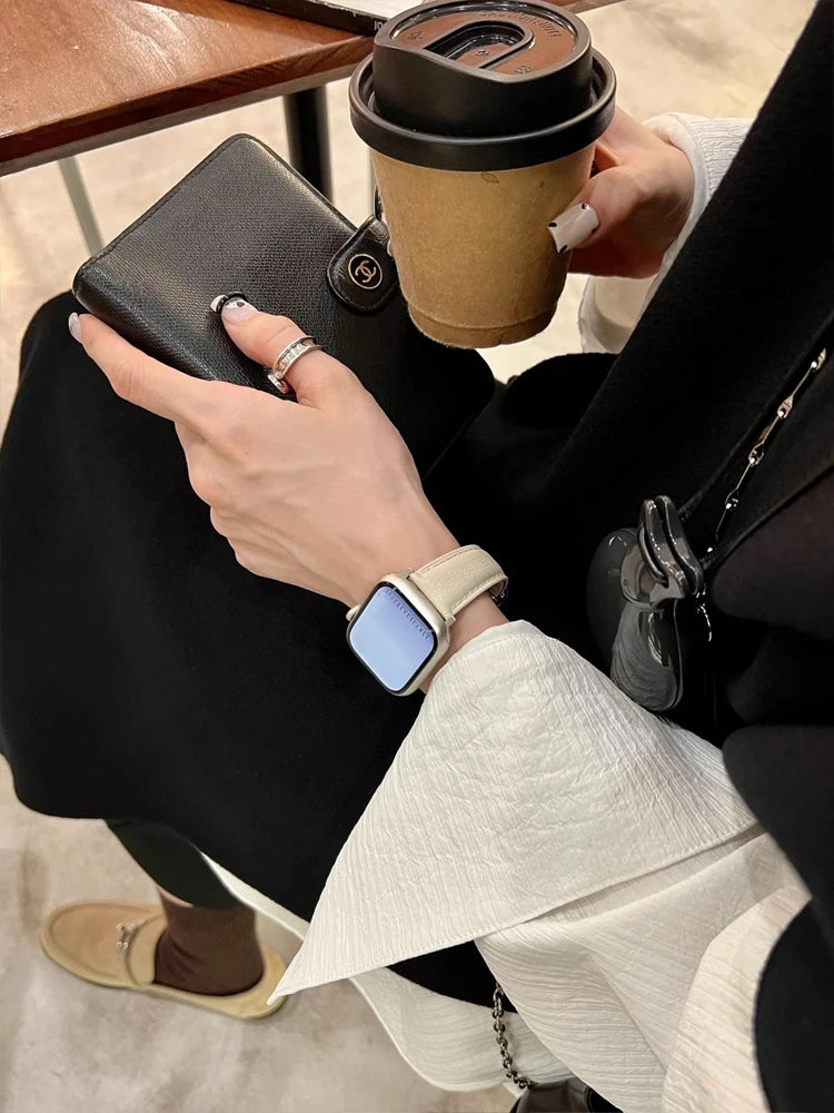 Luxury Real Leather Band For Apple Watch Ultra 10 9 8 7 6 5 4 Women Bracelet Strap For iWatch 38mm 40mm 41mm 42mm 45mm 46mm 49mm