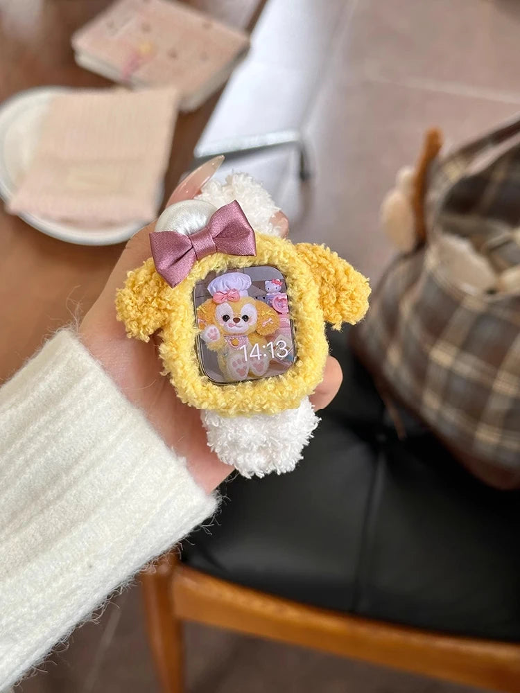 Korea Cute Plush Band+Case For Apple Watch 46mm 45mm 44 40mm 42mm 41mm Elastic Loop Bracelet Strap For iWatch 10 9 8 7 SE 6 5 4