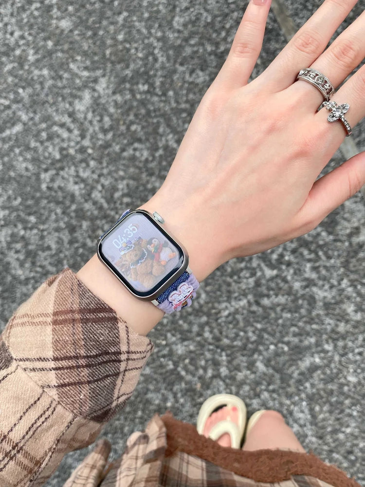 Cute Bear Leather Band For iWatch Ultra 10 9 8 7 6 5 SE 4 Denim Girl Bracelet Strap For Apple Watch 38mm 41mm 42 45mm 46mm 49mm