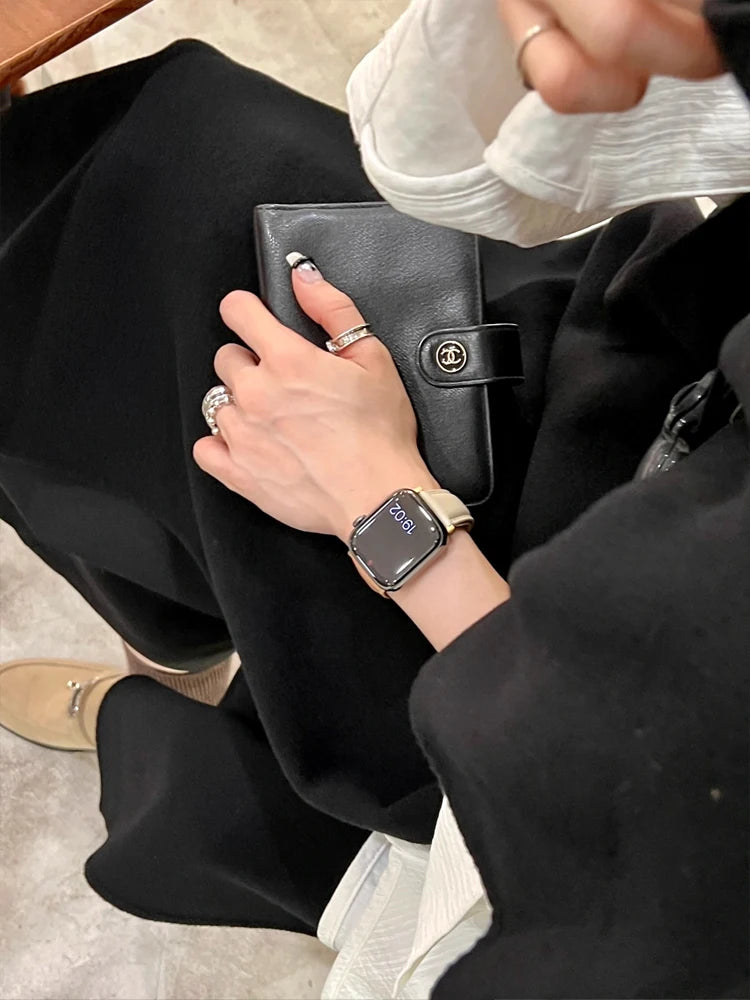 Luxury Real Leather Band For Apple Watch Ultra 10 9 8 7 6 5 4 Women Bracelet Strap For iWatch 38mm 40mm 41mm 42mm 45mm 46mm 49mm