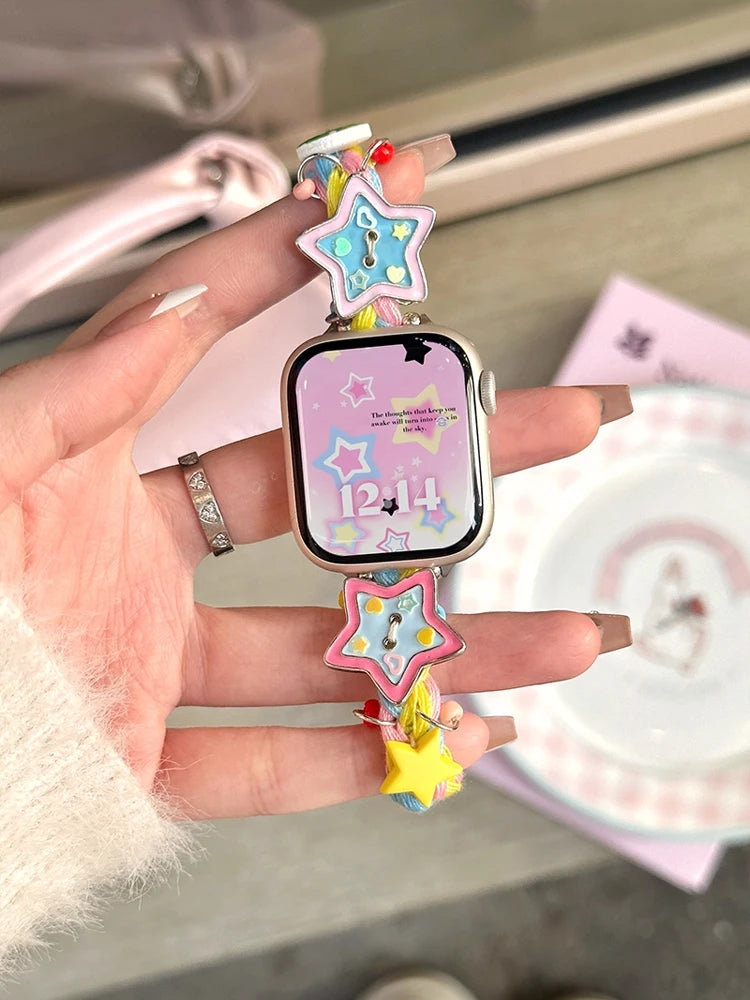 Y2K Star Button Strap For Apple Watch Ultra 11 10 9 8 7 6 Se 5 Metal Bracelet Band For iWatch 49mm 46mm 41mm 45mm 42mm 44mm 40mm