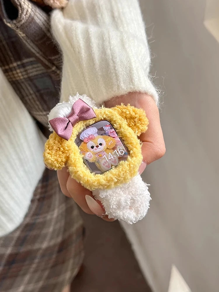 Korea Cute Plush Band+Case For Apple Watch 46mm 45mm 44 40mm 42mm 41mm Elastic Loop Bracelet Strap For iWatch 10 9 8 7 SE 6 5 4