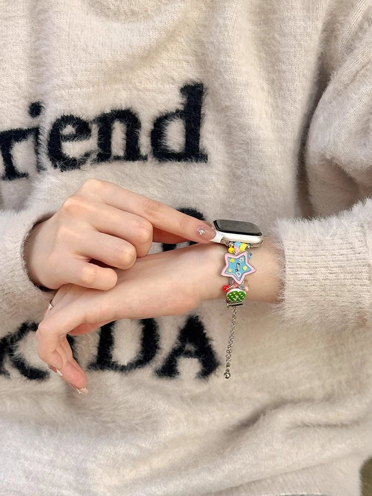 Y2K Star Button Strap For Apple Watch Ultra 11 10 9 8 7 6 Se 5 Metal Bracelet Band For iWatch 49mm 46mm 41mm 45mm 42mm 44mm 40mm