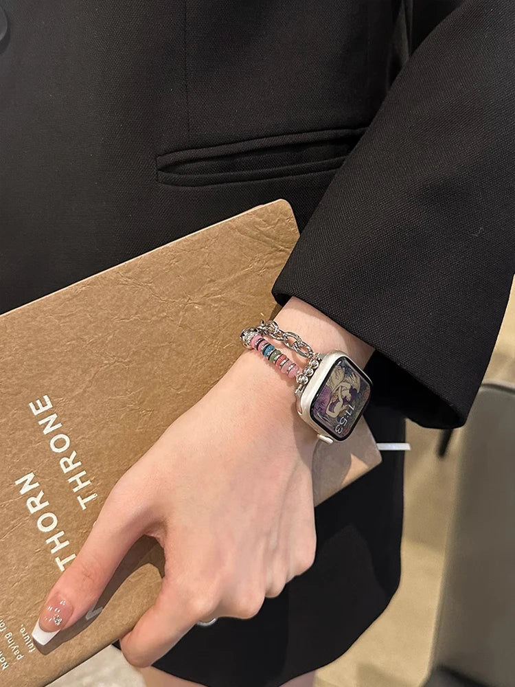 Bohemia Elasticity Metal Band For iWatch Ultra 11 10 9 8 Se 42mm 44 46mm 49mm Woman Bracelet Strap For Apple Watch 7 6 5 40mm 41