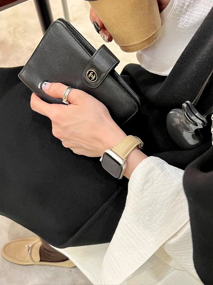 Luxury Real Leather Band For Apple Watch Ultra 10 9 8 7 6 5 4 Women Bracelet Strap For iWatch 38mm 40mm 41mm 42mm 45mm 46mm 49mm