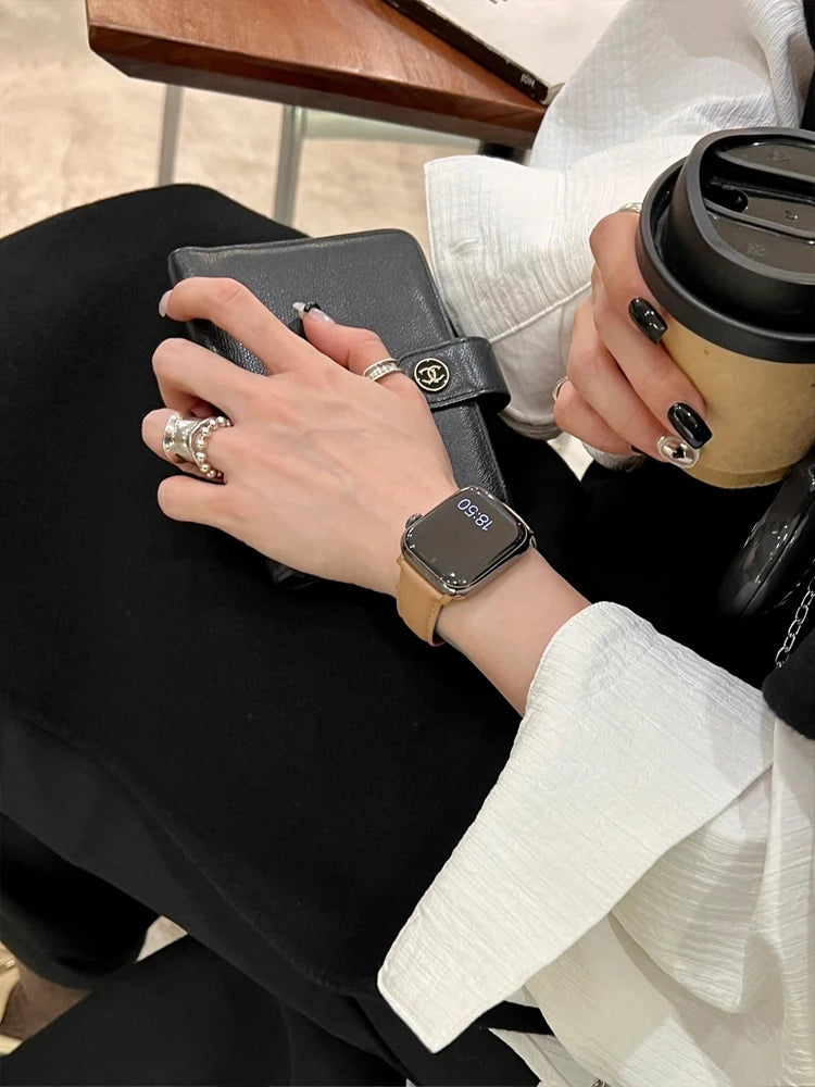 Luxury Real Leather Band For Apple Watch Ultra 10 9 8 7 6 5 4 Women Bracelet Strap For iWatch 38mm 40mm 41mm 42mm 45mm 46mm 49mm