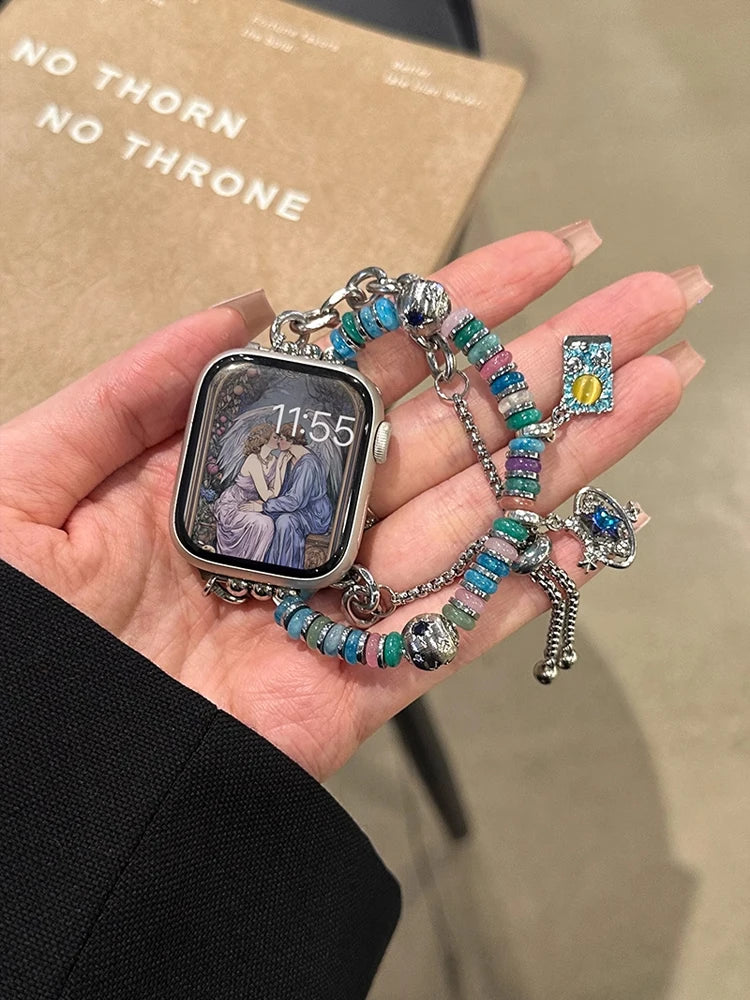 Bohemia Elasticity Metal Band For iWatch Ultra 11 10 9 8 Se 42mm 44 46mm 49mm Woman Bracelet Strap For Apple Watch 7 6 5 40mm 41