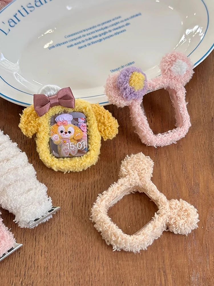 Korea Cute Plush Band+Case For Apple Watch 46mm 45mm 44 40mm 42mm 41mm Elastic Loop Bracelet Strap For iWatch 10 9 8 7 SE 6 5 4