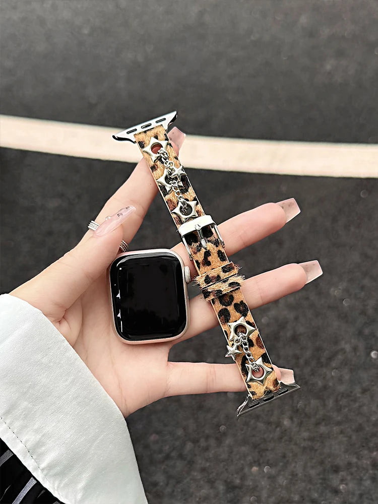 Y2K Leather Band For iWatch Ultra 11 10 9 8 7 6 5 Se Love Metal Bracelet Strap For Apple Watch 40mm 41 42mm 44mm 45mm 46mm 49mm