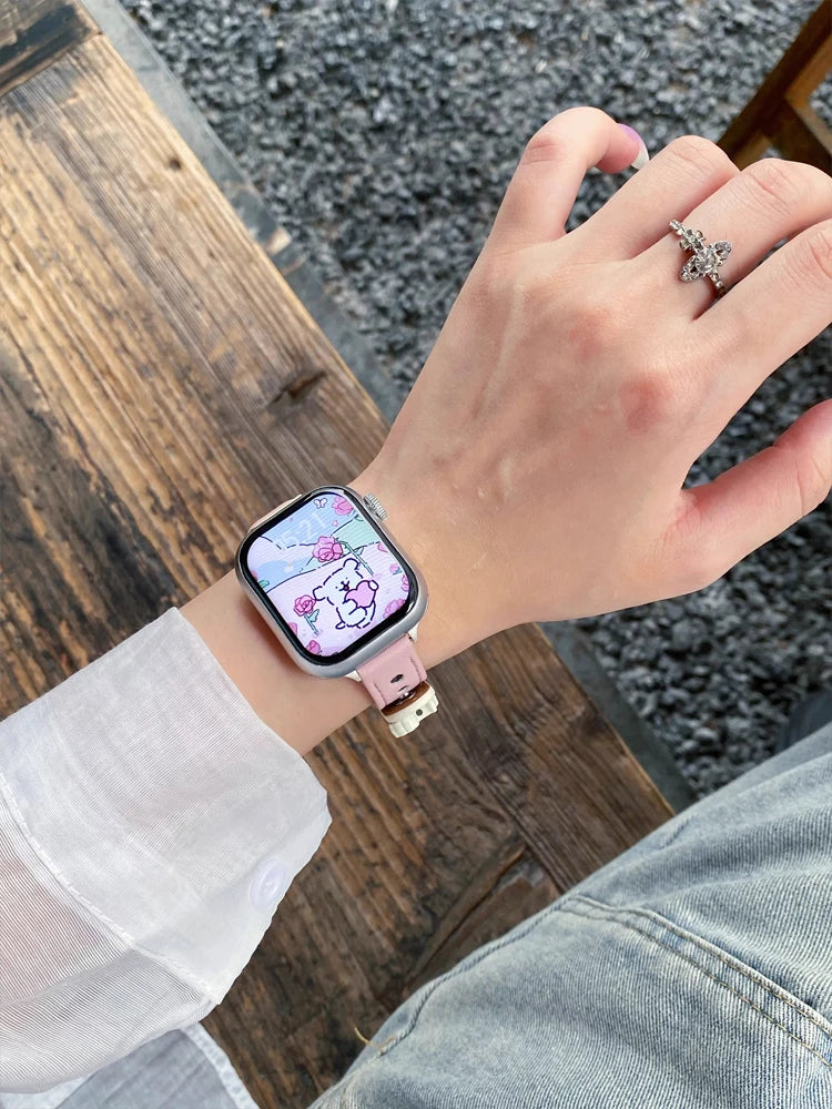 Cute Dog Leather Band For iWatch Ultra 10 9 8 7 6 5 4 Slim Woman Bracelet Strap For Apple Watch 38mm 40mm 41mm 42mm 45 46mm 49mm