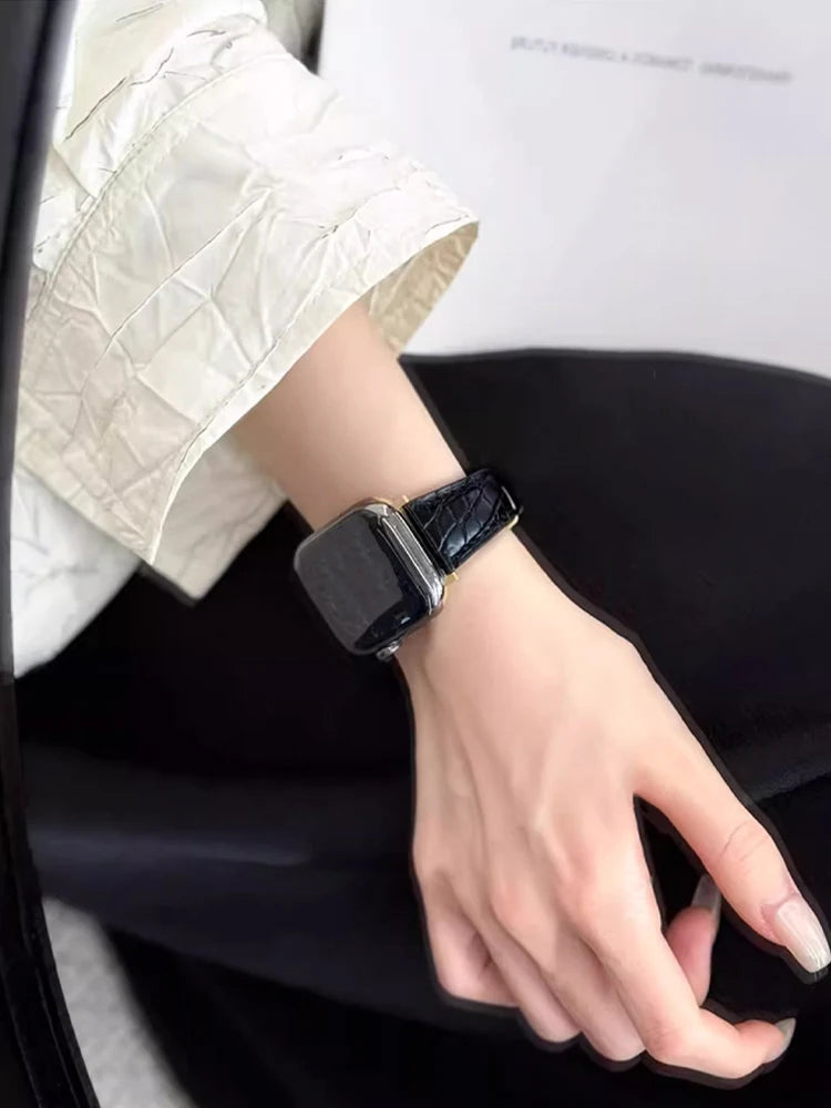 Real Leather Band For Apple Watch 38mm 41mm 40mm 42mm 45mm 46mm 49mm Luxury Slim Woman Strap For iWatch Ultra 10 9 8 7 SE 6 5 4