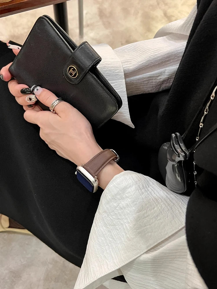 Luxury Real Leather Band For Apple Watch Ultra 10 9 8 7 6 5 4 Women Bracelet Strap For iWatch 38mm 40mm 41mm 42mm 45mm 46mm 49mm