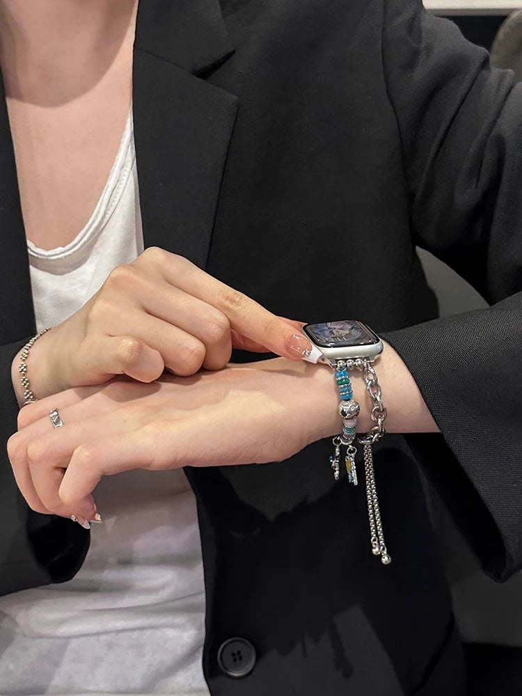 Bohemia Elasticity Metal Band For iWatch Ultra 11 10 9 8 Se 42mm 44 46mm 49mm Woman Bracelet Strap For Apple Watch 7 6 5 40mm 41