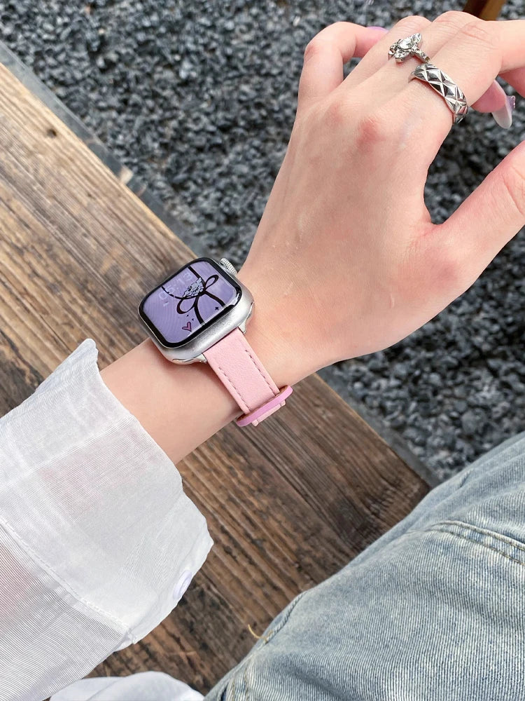 Cute Dog Leather Band For iWatch Ultra 10 9 8 7 6 5 4 Slim Woman Bracelet Strap For Apple Watch 38mm 40mm 41mm 42mm 45 46mm 49mm