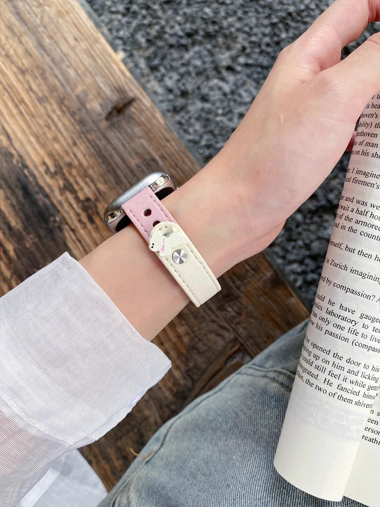 Cute Dog Leather Band For iWatch Ultra 10 9 8 7 6 5 4 Slim Woman Bracelet Strap For Apple Watch 38mm 40mm 41mm 42mm 45 46mm 49mm