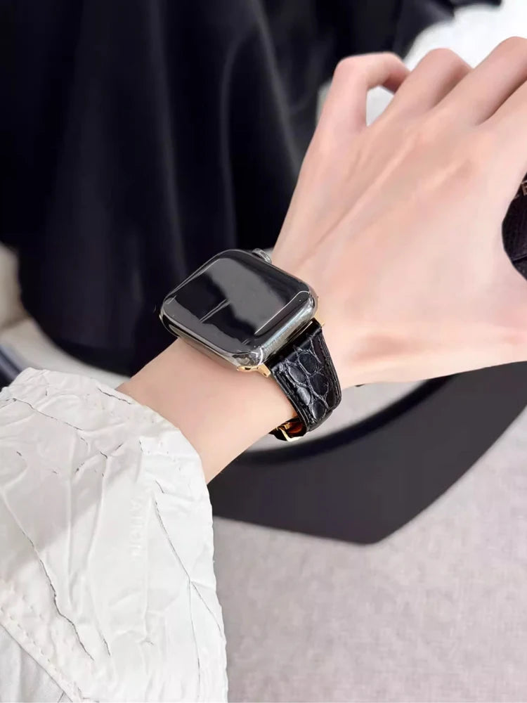 Real Leather Band For Apple Watch 38mm 41mm 40mm 42mm 45mm 46mm 49mm Luxury Slim Woman Strap For iWatch Ultra 10 9 8 7 SE 6 5 4