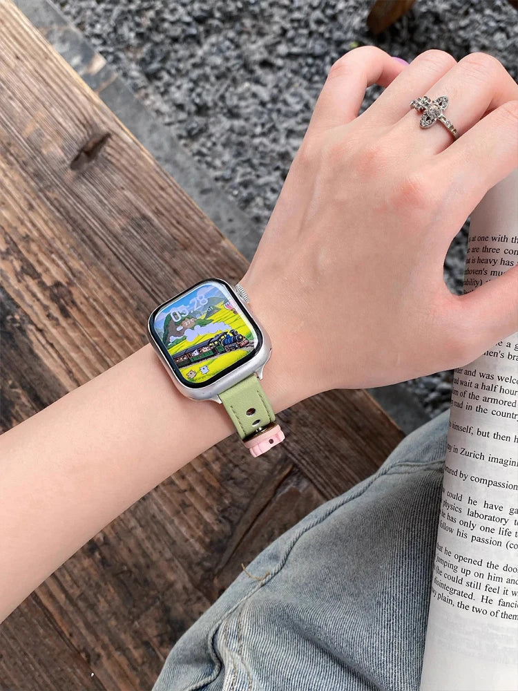 Cute Dog Leather Band For iWatch Ultra 10 9 8 7 6 5 4 Slim Woman Bracelet Strap For Apple Watch 38mm 40mm 41mm 42mm 45 46mm 49mm