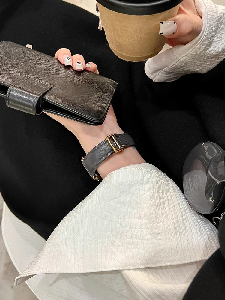 Luxury Real Leather Band For Apple Watch Ultra 10 9 8 7 6 5 4 Women Bracelet Strap For iWatch 38mm 40mm 41mm 42mm 45mm 46mm 49mm